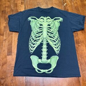 Unbranded Skeleton Graphic T-Shirt Mens Large Black Green Ribcage Print Tee